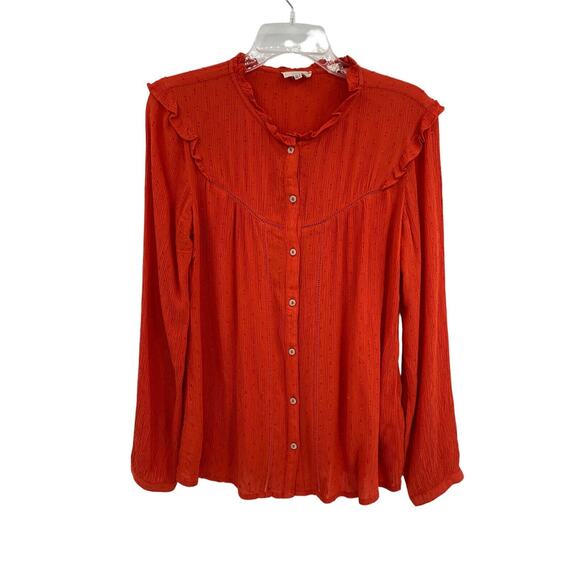 Fat Face Blouse Top Orange Boho Prairie Swiss Dot Size 6 - Picture 1 of 11